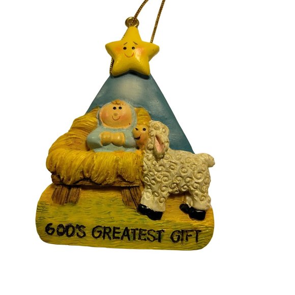 Nativity Ornament Gods Greatest Gift Baby Jesus Lamb Christian - Picture 2 of 4